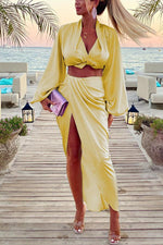 Striking Beauty Drape Satin Dress Suit