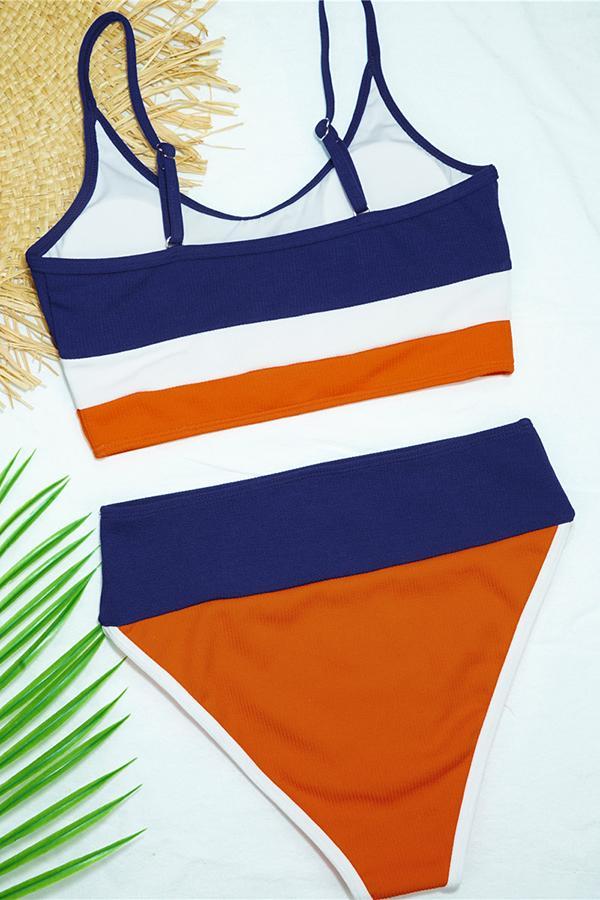 Sporty Color Block High Waist Bikini