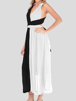 Black And White Stitching V-neck High Waist Dress