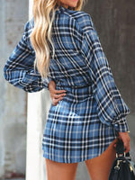 Women's Dresses Check Print Buttons Lace-Up Shirt Dress