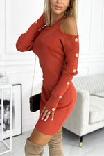 Rafaella Cold Shoulder Button Sleeve Ribbed Mini Dress