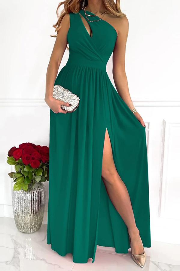 Novella Solid One Shoulder Party/Elegant Maxi Dress