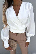 Surplice Puff Sleeve Wrap Blouse