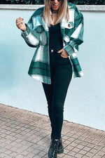 Plaid Button Pockets Coat