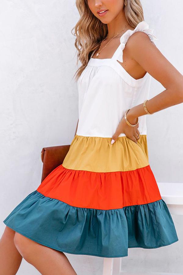 Restart Summer Color Block Tiered Babydoll Dress