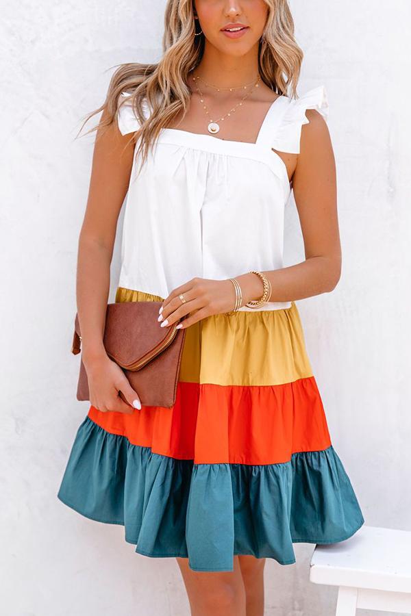 Restart Summer Color Block Tiered Babydoll Dress