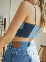 Denim Color Matching Sling Cropped Tank Top