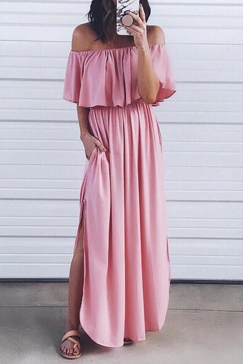 Off Shoulder Side Slit Maxi Dress