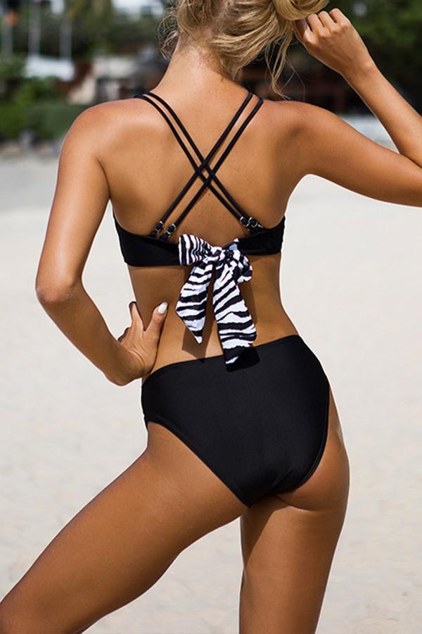 Zebra Pattern Stitching Cutout Bikini