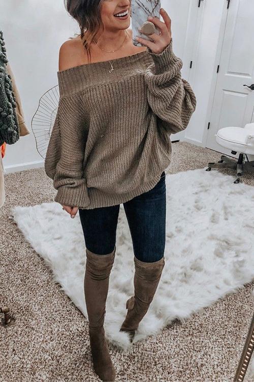 Off Shoulder Puff Sleeve Sweater