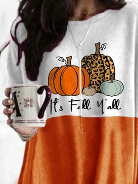 Women's T-Shirts Pumpkin Print Pocket Long Sleeve T-Shirt