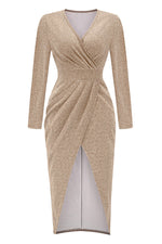 Novakiki Livia Glitter Long Sleeve Ruched Split Maxi Dress