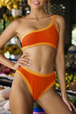 One-shoulder Color Block Bikini