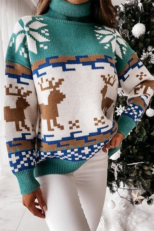 Christmas Turtleneck Elk Christmas Jacquard Knitted Sweater