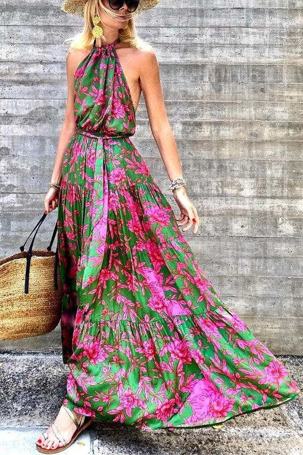 Palos Verdes Halter Neck Tie Maxi Dress