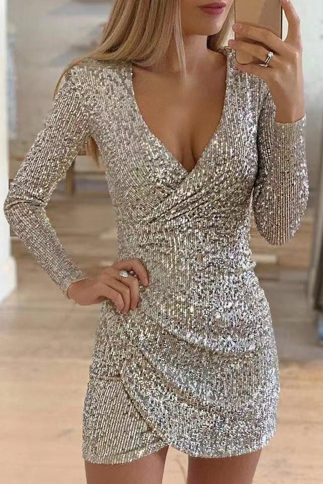 Sequined Long Sleeve Mini Dress