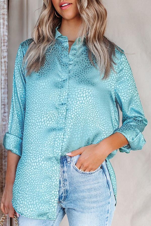 Blue Moon Satin Embossed Button Down Blouse