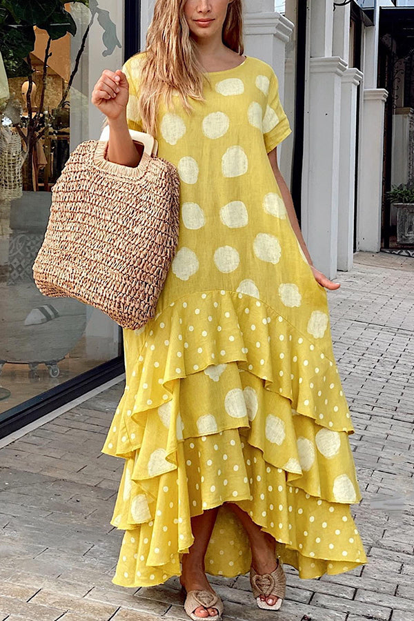 Flowy Polka Dots Pocketed Tiered A-line Maxi Dress