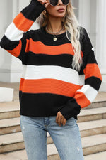 Thin Long Sleeve Loose Striped Sweater Knit
