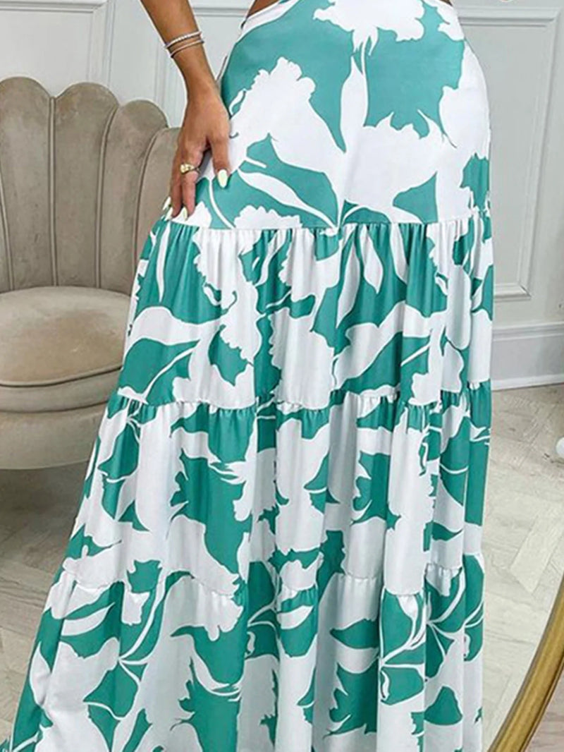 Tropical Print Off Shoulder Cut Out Maxi Dress