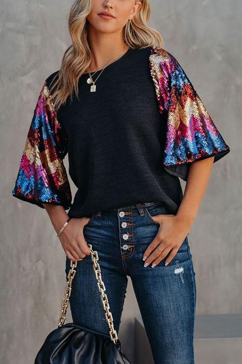 Sequin Flares Sleeve Top