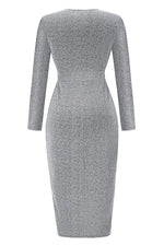 Novakiki Livia Glitter Long Sleeve Ruched Split Maxi Dress