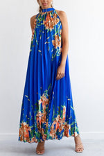 Life In Floral Pleated Halter Neck Maxi Dress