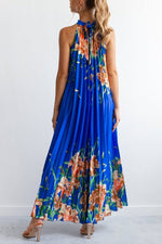 Life In Floral Pleated Halter Neck Maxi Dress