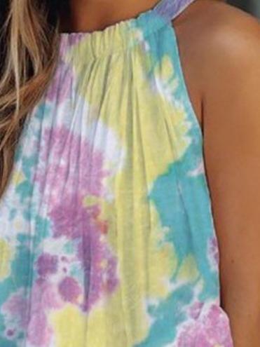 Halter Sleeveless Tie-Dye Printing Tank Tops