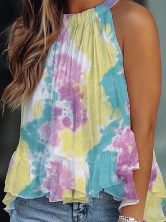 Halter Sleeveless Tie-Dye Printing Tank Tops