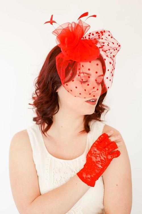 Dot Veil Feather Fascinator