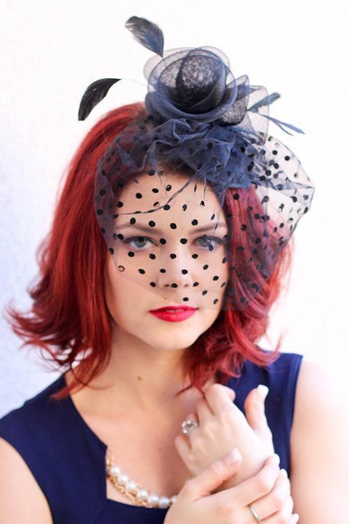 Dot Veil Feather Fascinator