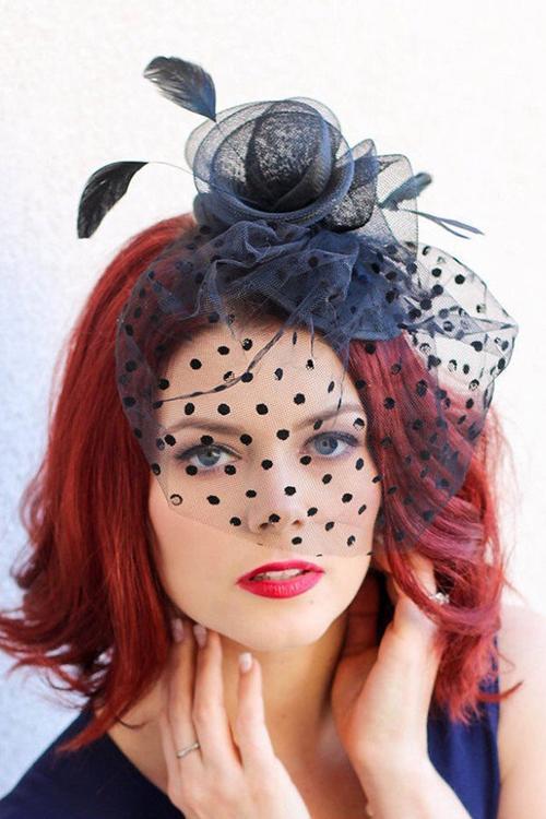 Dot Veil Feather Fascinator