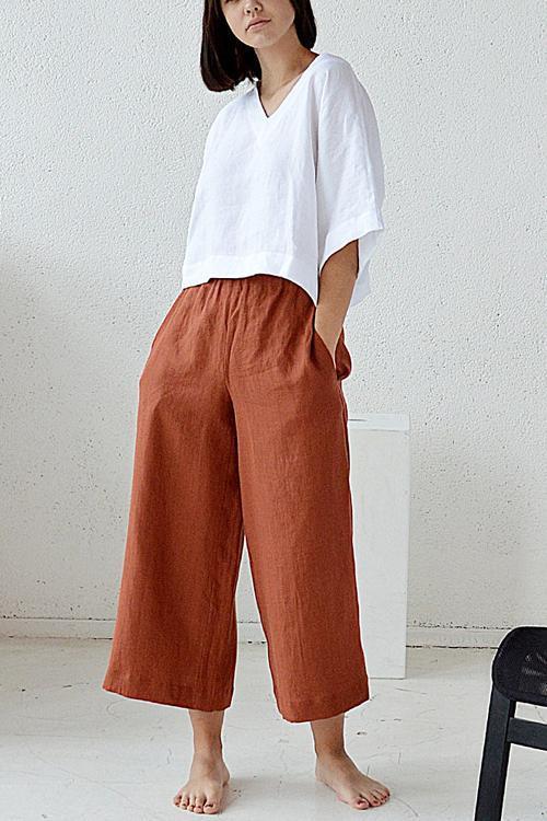 Pockets Linen Loose Pants