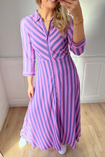 Stripe Long Sleeve Button Maxi Shirt Dress