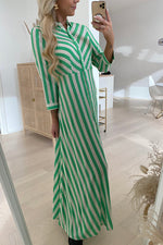 Stripe Long Sleeve Button Maxi Shirt Dress