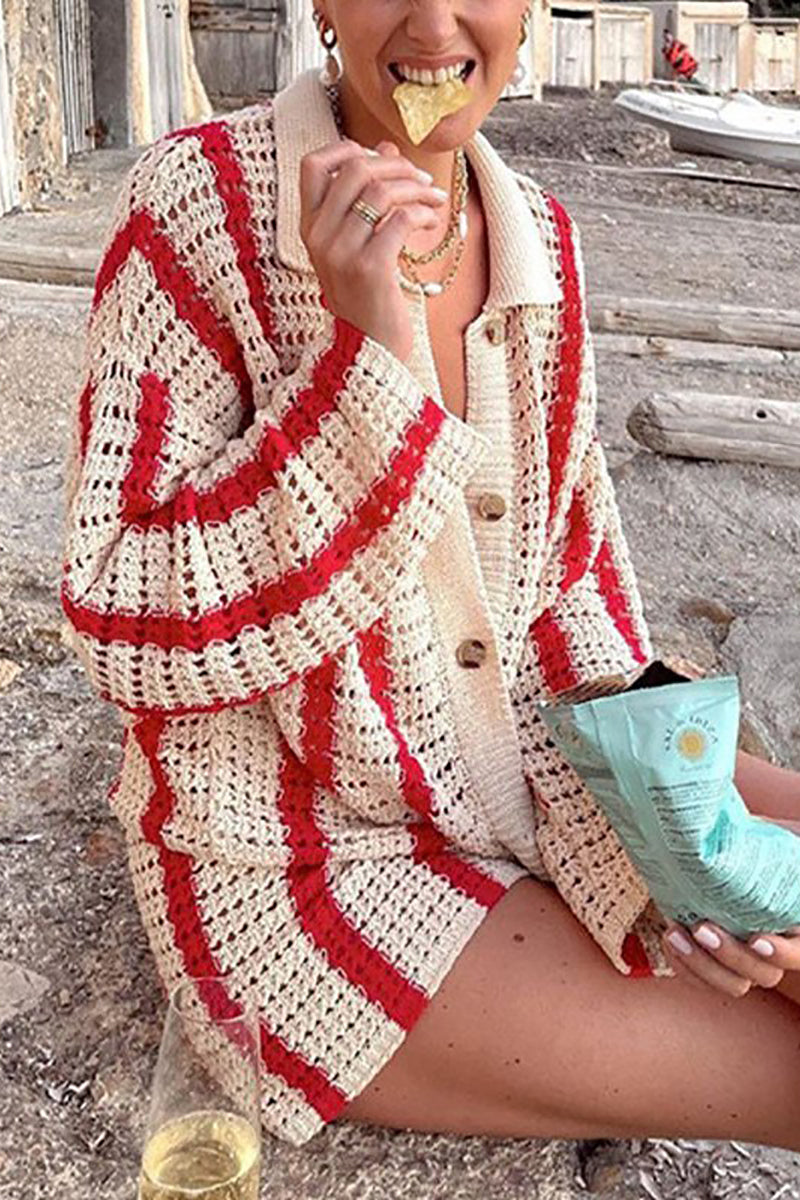 Head In The Clouds Crochet Cardigan Short Set