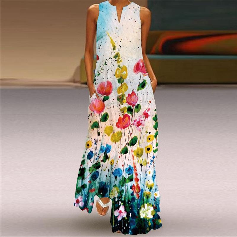 Flower v-necked retro maxi dress