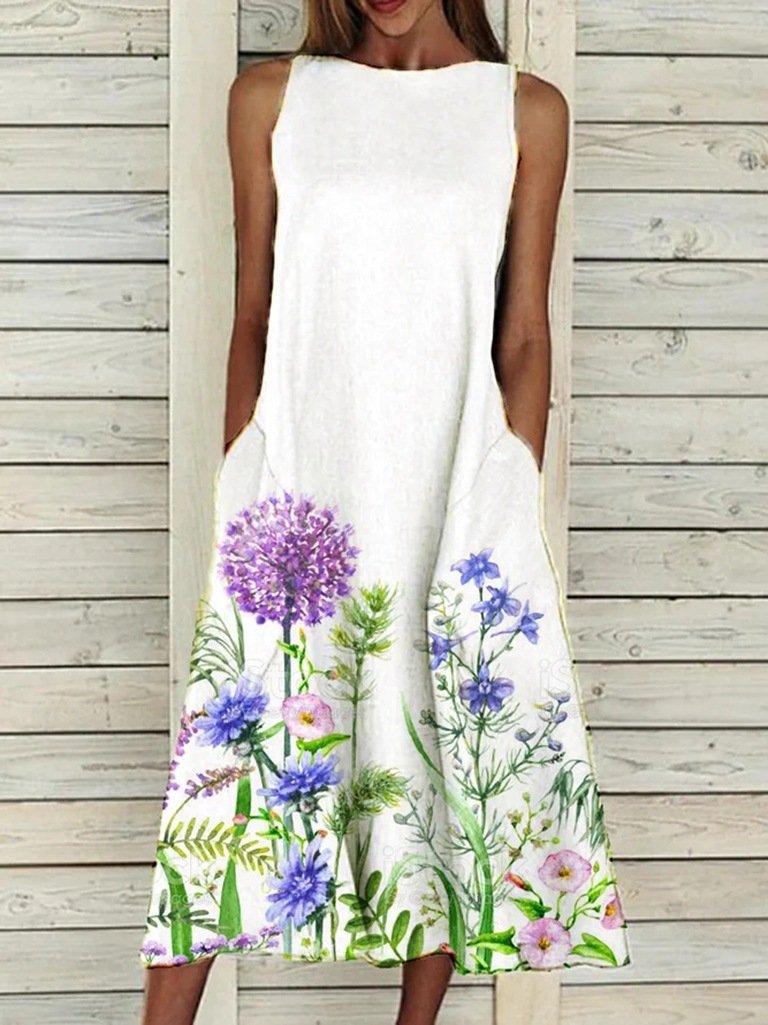 Sleeveless flower printed beach dress