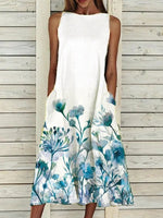 Sleeveless flower printed beach dress