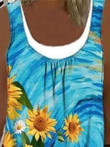 Loose Casual Sleeveless Sunflower Print Dress