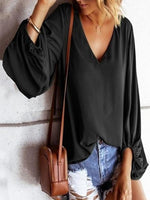 Loose Lantern Sleeve Solid Chiffon Women Blouse