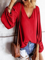 Loose Lantern Sleeve Solid Chiffon Women Blouse