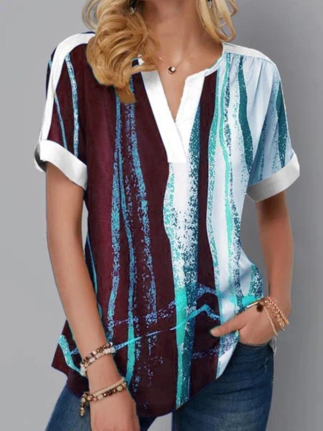 Loose Printed Short Sleeve V-Neck T-Shirt