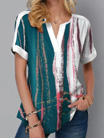 Loose Printed Short Sleeve V-Neck T-Shirt