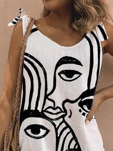 Loose Printed Sleeveless Belted Jumpsuit