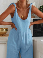 Loose Round Neck Sleeveless Belted Jumpsuit