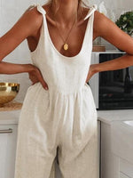 Loose Round Neck Sleeveless Belted Jumpsuit