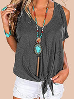 Loose Solid V-Neck Off The Shoulder Short Sleeve T-Shirt