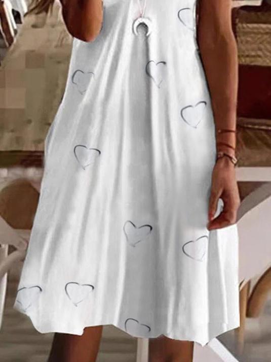 Loose V-Neck Printed Suspender Dress